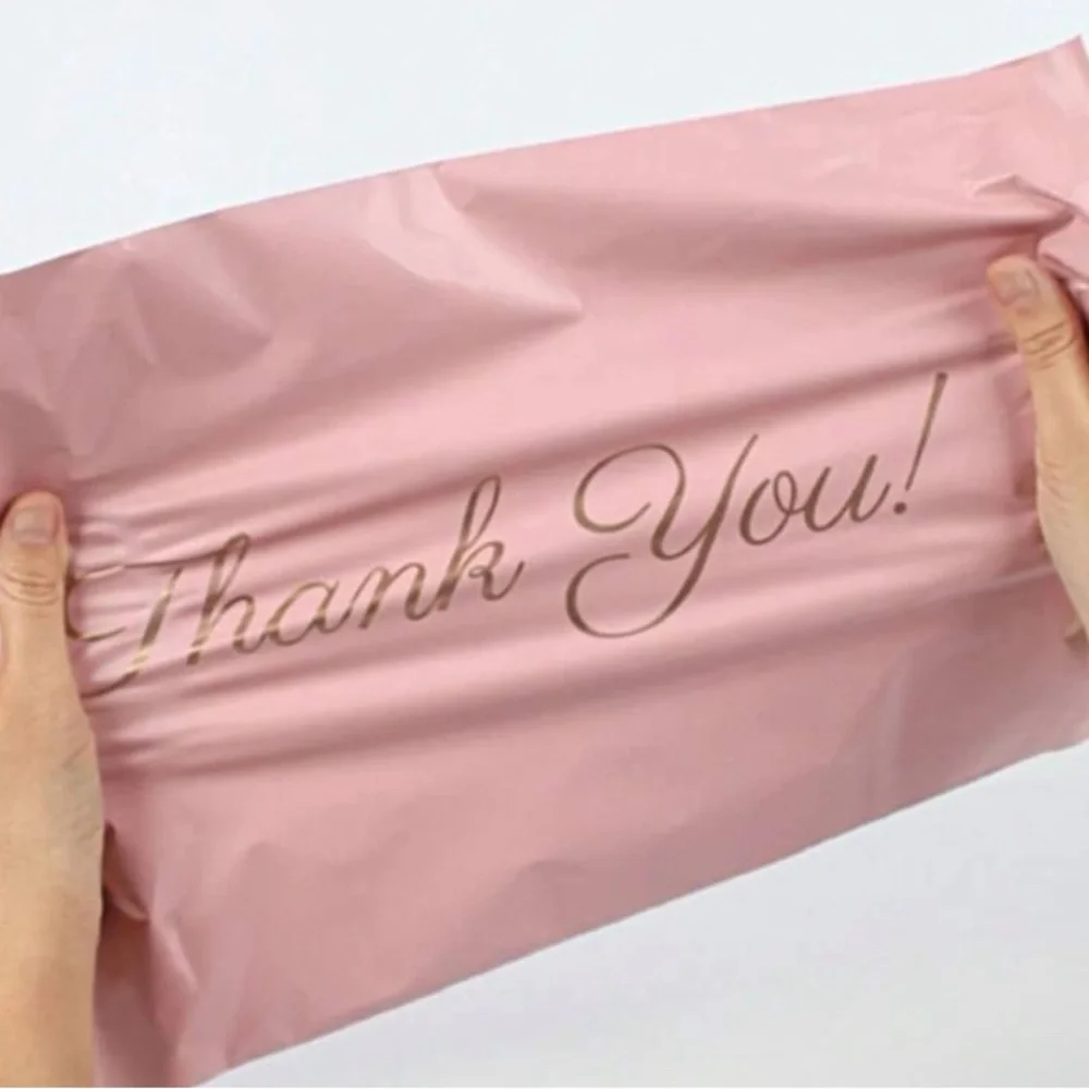 20 Pink Thank You Poly Mailer Self Sealing Bags pack of 20 sz 9X5.5”